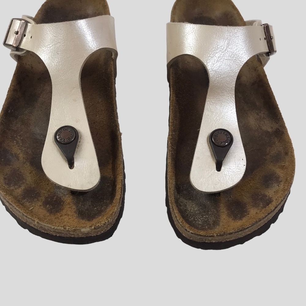 Birkenstock Sandals: Gizeh Birko-Flor Pearl White 38 L7 - Picture 4 of 10